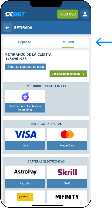 Opciones de retiro - 1xbet Codigo Perú