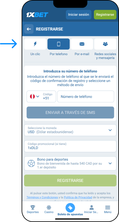 Registro por número de teléfono - 1xbet Codigo Peru