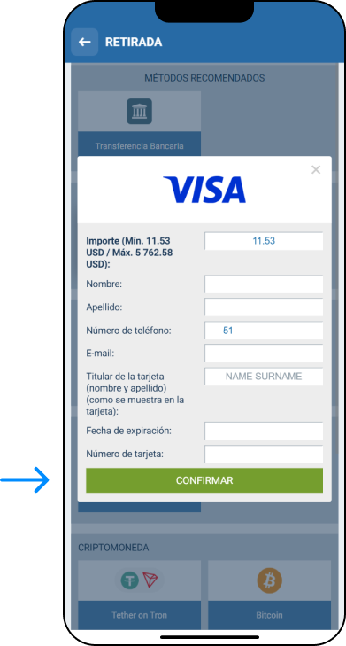 Retiro con tarjetas (Visa / Mastercard) - 1xbet Codigo Perú